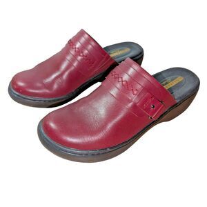 Clarks Collection Dark Red Clogs - Low Heel Leather Slip-On Mules - Size 6M
